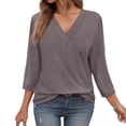 thumbnail image 1 of Classic Women's T-Shirts Solid V Neck 3/4 Sleeve Casual Loose Tops for Everyday Wear and Outfits, 1 of 5