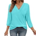 thumbnail image 1 of Classic Women's T-Shirts Solid V Neck 3/4 Sleeve Casual Loose Tops for Everyday Wear and Outfits, 1 of 5