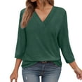 thumbnail image 1 of Classic Women's T-Shirts Solid V Neck 3/4 Sleeve Casual Loose Tops for Everyday Wear and Outfits, 1 of 5