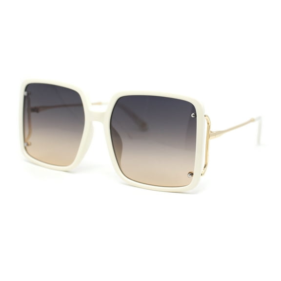 Classic Womens Butterfly Rectangle Oversize Fashion Sunglasses Ivory - Black Beige