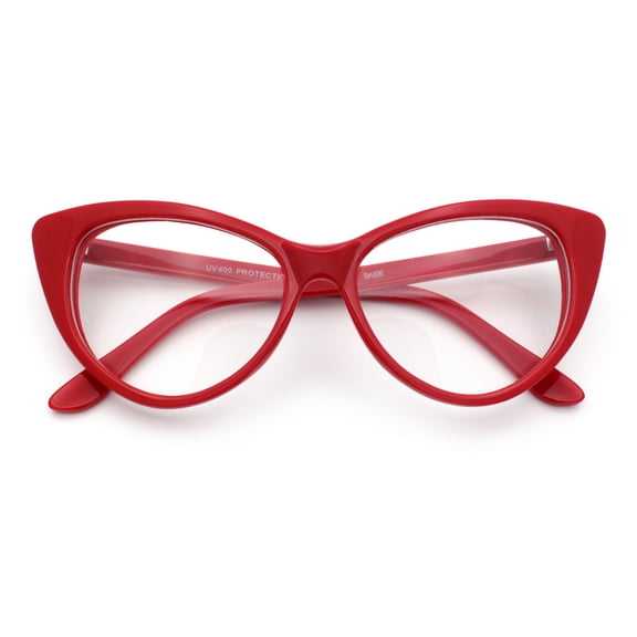 Classic Womens Gothic Clear Lens Cat Eye Glasses Red