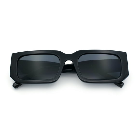Classic Womens Mod Squared Narrow Rectangle Retro Fashion Sunglasses All Black