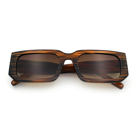Classic Womens Mod Squared Narrow Rectangle Retro Fashion Sunglasses Brown Woodgrain - Brown
