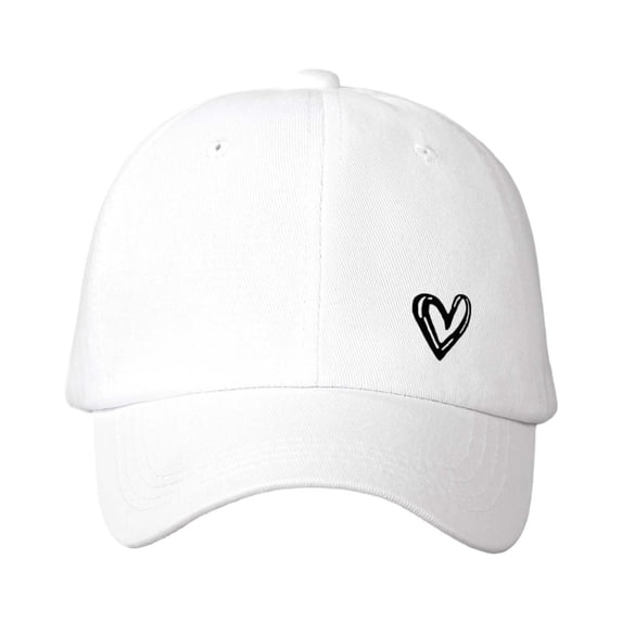 Classic Womens Washed Baseball Cap Heart Print Sun Hat Outdoor Sun Protection Duck Tongue Cap White