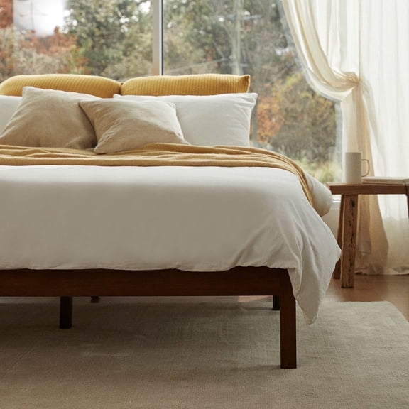 LIFEMENT Twin Classic Wood Platform Bed Frame, Solid Wood, No Box Spring Needed, Easy Assembly, Minimalist Modern Design, Under Bed Storage, Walnut
