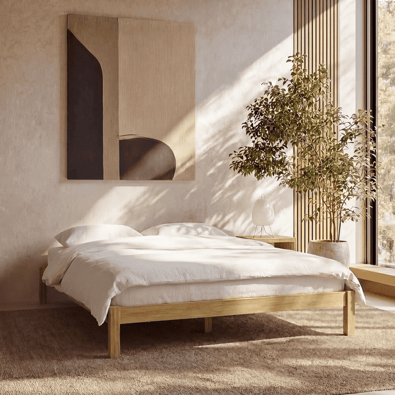LIFEMENT King Classic Wood Platform Bed Frame, Solid Wood, No Box Spring Needed, Easy Assembly, Under Bed Storage, Natural