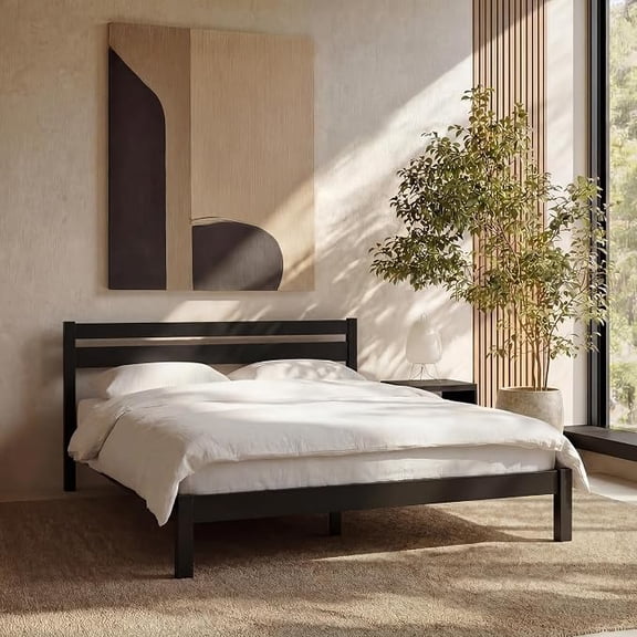 LIFEMENT Full Classic Wood Platform Bed Frame, Solid Wood, No Box Spring Needed, Easy Assembly, Minimalist Modern Design, Under Bed Storage, Black