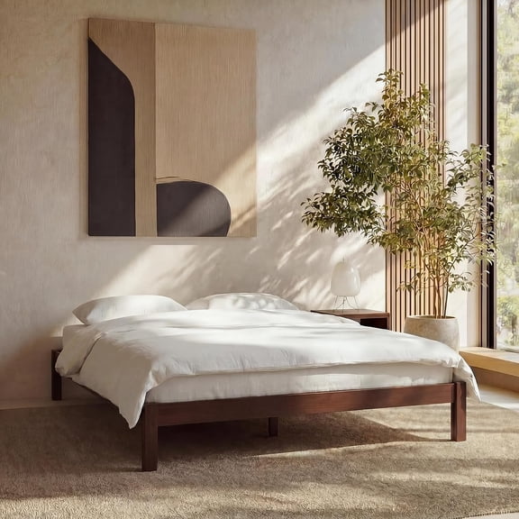 LIFEMENT Twin Classic Wood Platform Bed Frame, Solid Wood, No Box Spring Needed, Easy Assembly, Under Bed Storage, Walnut