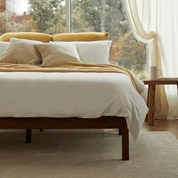 LIFEMENT Twin Classic Wood Platform Bed Frame, Solid Wood, No Box Spring Needed, Easy Assembly, Minimalist Modern Design, Under Bed Storage, Walnut