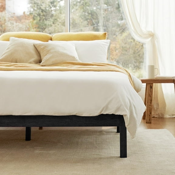 LIFEMENT Queen Classic Wood Platform Bed Frame, Solid Wood, No Box Spring Needed, Easy Assembly, Minimalist Modern Design, Under Bed Storage, Black