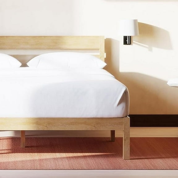 LIFEMENT Queen Classic Wood Platform Bed Frame with Headboard, Solid Wood, No Box Spring Needed, Easy Assembly, Minimalist Modern Design, Under Bed Storage, Natural