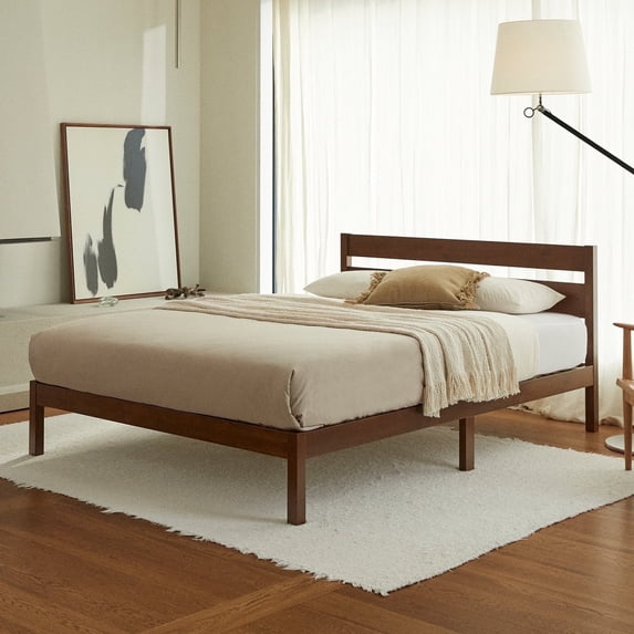 LIFEMENT Queen Classic Wood Platform Bed Frame with Headboard, Solid Wood, No Box Spring Needed, Easy Assembly, Minimalist Modern Design, Under Bed Storage, Cherry