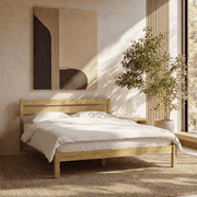 LIFEMENT Full Classic Wood Platform Bed Frame with Headboard, Solid Wood, No Box Spring Needed, Easy Assembly, Under Bed Storage, Natural