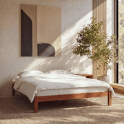 LIFEMENT Queen Classic Wood Platform Bed Frame with Headboard, Solid Wood, No Box Spring Needed, Easy Assembly, Under Bed Storage, Cherry