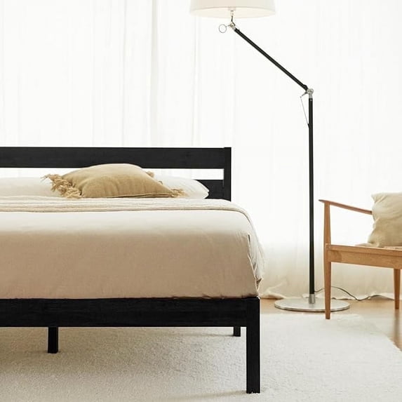 LIFEMENT King Classic Wood Platform Bed Frame with Headboard, Solid Wood, No Box Spring Needed, Easy Assembly, Minimalist Modern Design, Under Bed Storage, Black