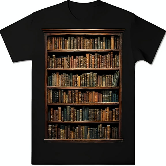 Classic Wooden Bookshelf Graphic Black T-Shirt for Book Lovers & Librarians