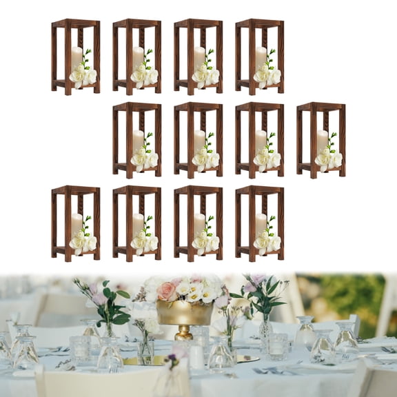 Classic Wooden Candle Lanterns for Rustic Wedding and Party Decor, Elevated Base for Easy Cleaning, Stable and Durable Design