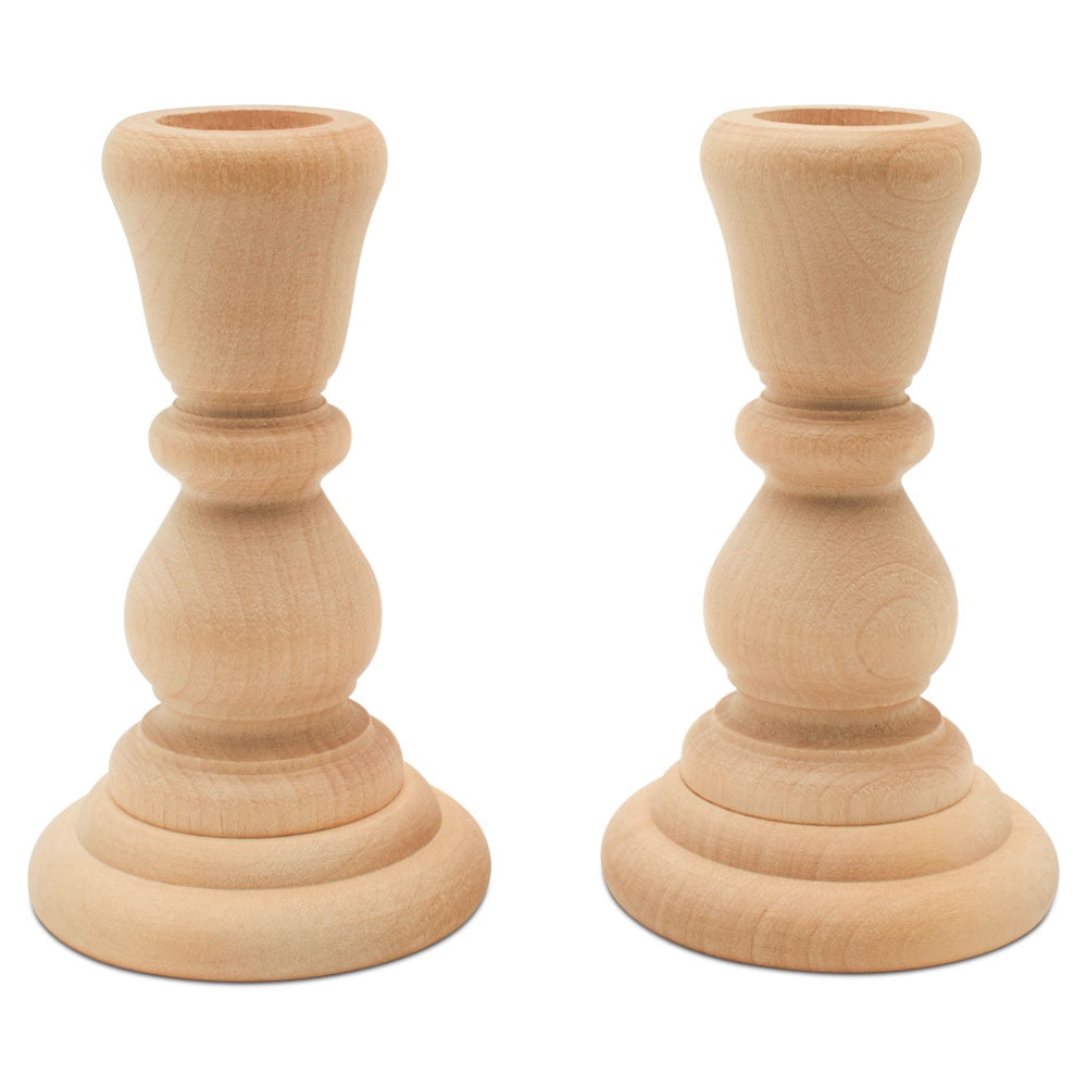 Natural Unfinished Wooden Candlestick Holders, Set of 12