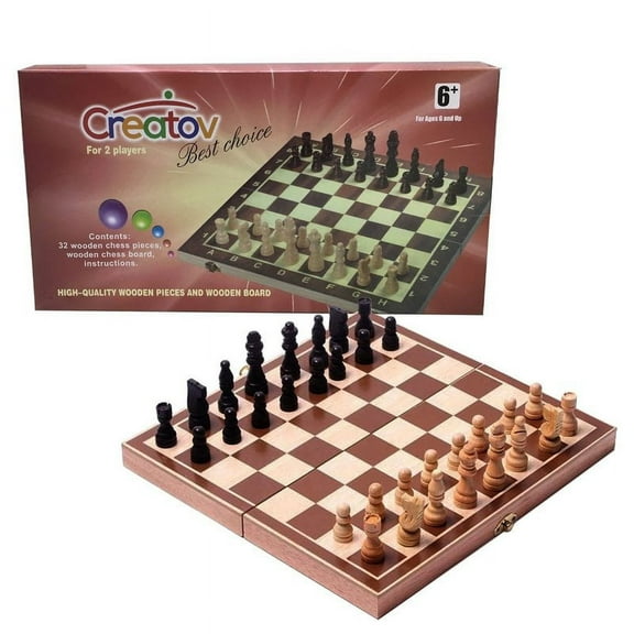 Chess Board Set, Deluxe Folding Tournament Game Board with Storage Bags and Genuine Intricately Carved Stained Wood Pieces, Great for Travel By Creatov