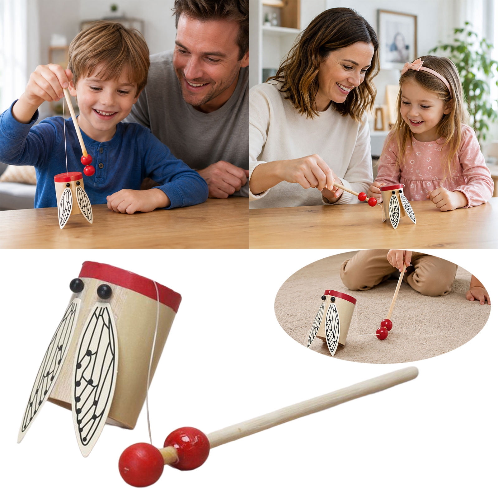 Classic Wooden Climbing Cicada, Pull String Kinetic Toy with Smooth ...