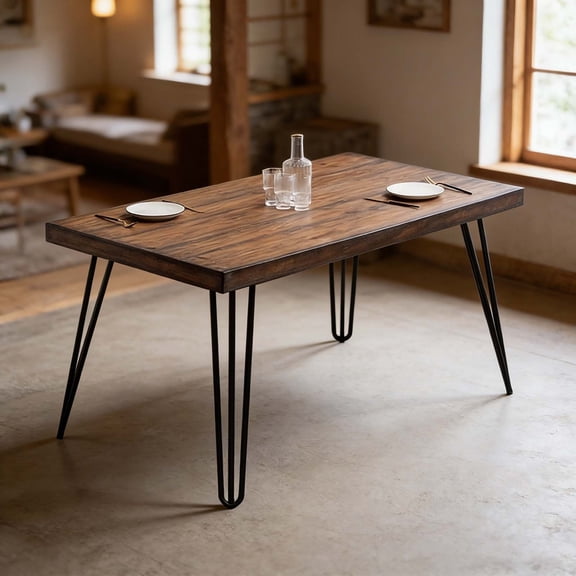 Classic Wooden Dinner Table Durable Rectangular Kitchen Table for Family Gatherings