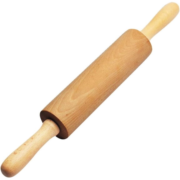 Classic Wooden Rolling Pin, Easy-Roll Design with Handles, Heavy Duty & Durable Solid Nature Hard Wood, Multi-Purpose Dough Pasta Cookie Pastry Pizza Fondant Chapati Roller, 18