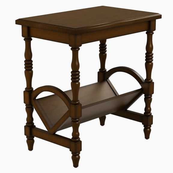 Classic Wooden Side Table with Magazine Rack, Rubberwood Legs and Birch Veneer Finish - Elegant Multi-Purpose Accent Furniture for Living Room, Bedroom or Office