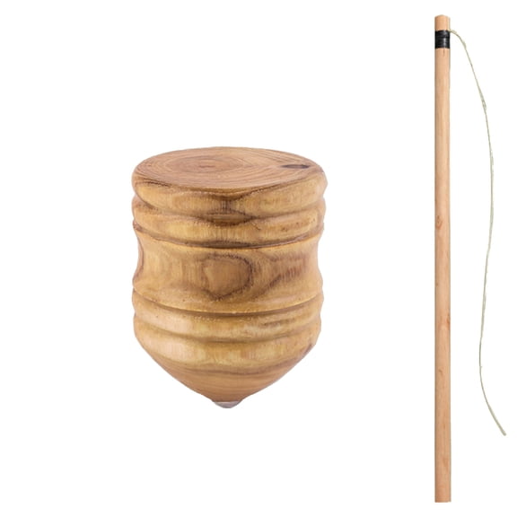 Classic Wooden Spinning Top Toy With String Yellow Hand Played Gyroscope For Indoor Outdoor Play 1 Count