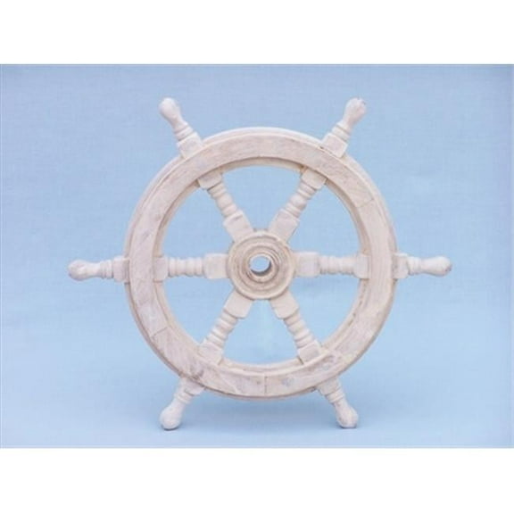 Classic Wooden Whitewash Ship Steering Wheel 12 in. Decorative Accent