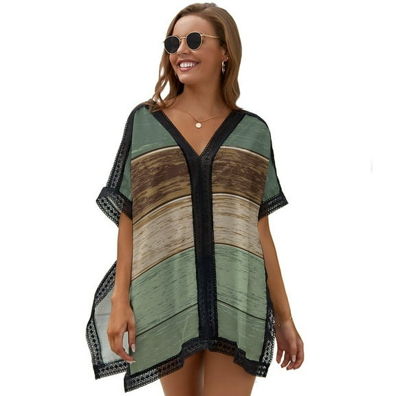 Classic Woodgrain Sage Green Printed Women's Swimsuit Cover Up Summer Swimsuit Dress