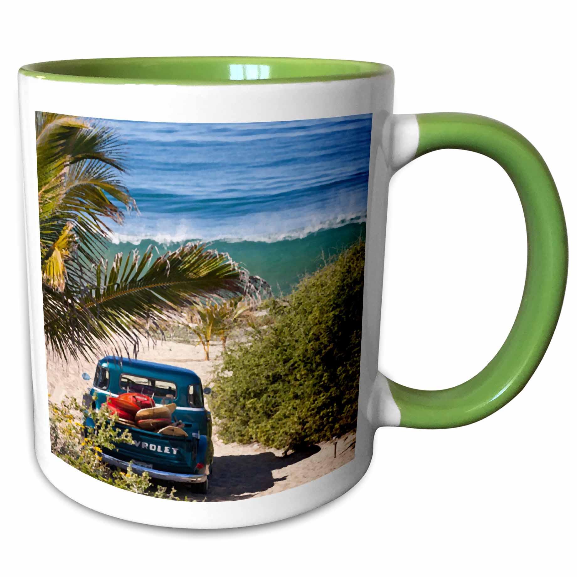 Woody Surf Wagon 16 Oz Ceramic Mug - Hand-Finished Stoneware, Microwave & Dishwasher Safe