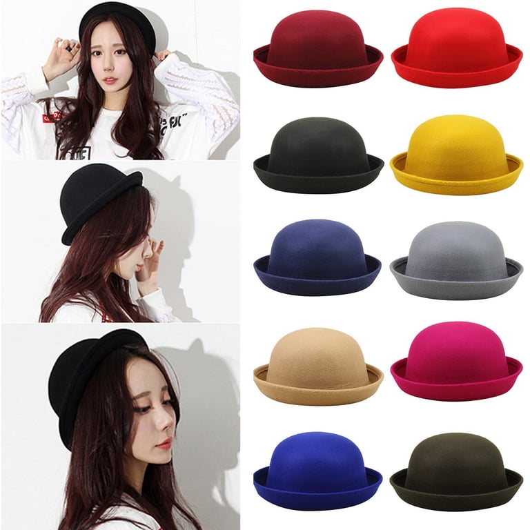 Classic Wool Bowler Hat for Adults Roll Up Brim Bucket Style  display picture 3