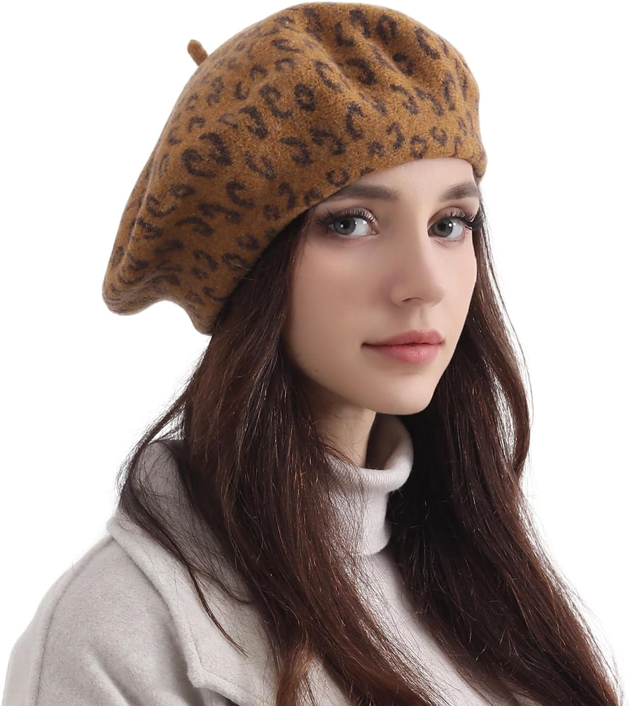 Women\'s Classic Wool Leopard French Painter Beret Hats Leopard-Beige Beret Leopard Hats for Women for sale - eBay main image 4