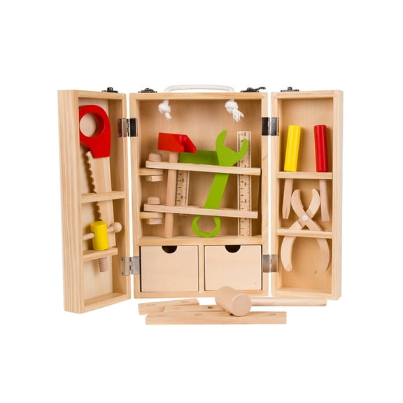 Classic World Children's Natural Wood Color Toy Carpenter Tool Set #3643 Boys Ages 3 Years and up