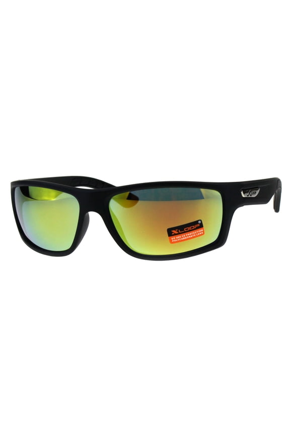 Classic Xloop Mens Mirror Lens 90s Rectangular Plastic Sunglasses Matte Black Yellow