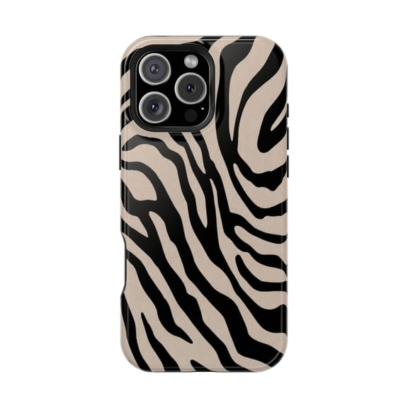Classic Zebra Stripe Magnetic Tough Phone Case, Bold Animal Print Dual Layer Shockproof Cover Compatible with iPhone 16 Plus