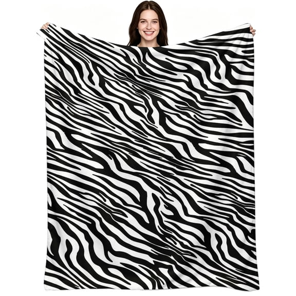 Classic Zebra Stripe Print, Premium Flannel Fleece, Modern Fashion Style, Warm Throw Blanket, Cozy Relaxing Comfort, Home Decor Accent, Couch Bed Sofa Rest