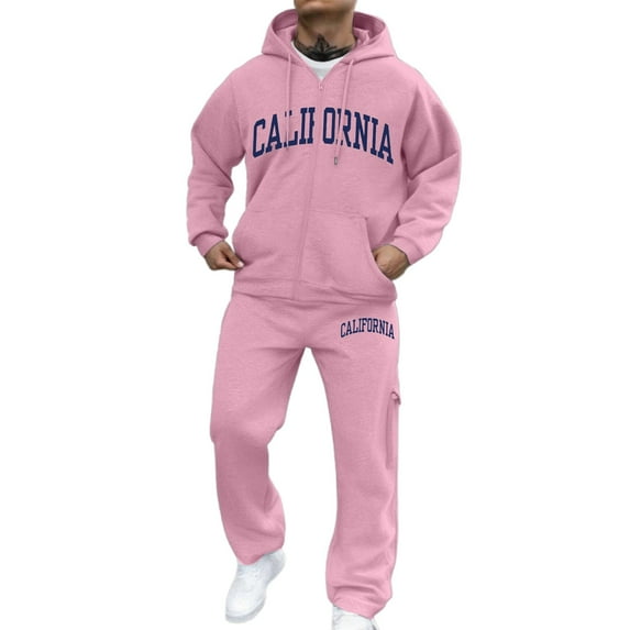 Classic Zip Hoodie Casual Knit Hoodies Fashion Drawstring Sweatshirts with Pockets Casual Loose Fit Comfortable Two Piece Outfits,California-Pink M