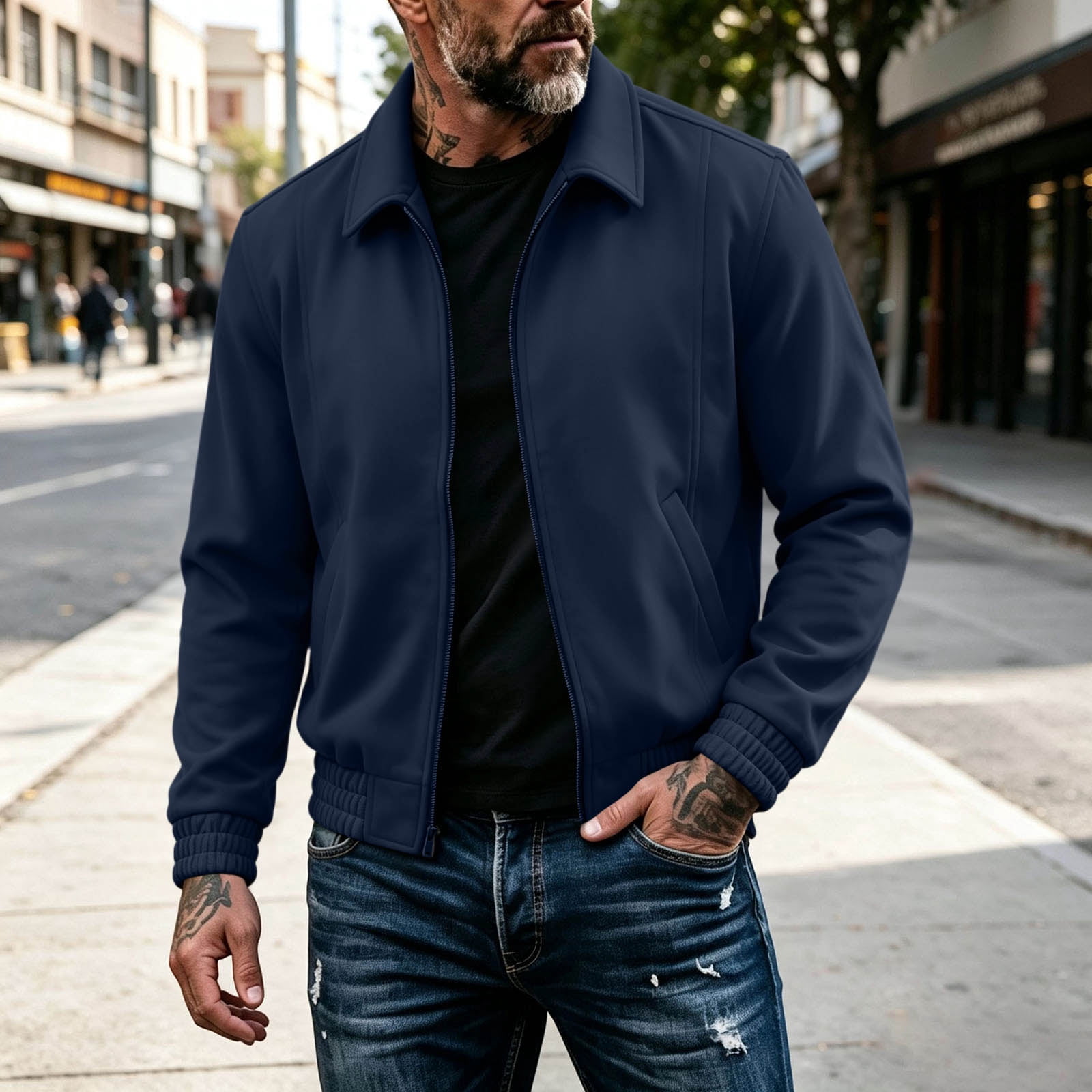 Lowered Jacket Classic Zip-Up Collared Jacket Long Sleeve Lightweight Outerwear with ...