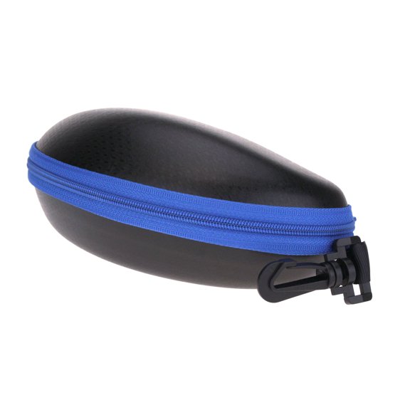 Classic Zippered Hard Eyewear Carrying Case With Clip Hook Black Blue