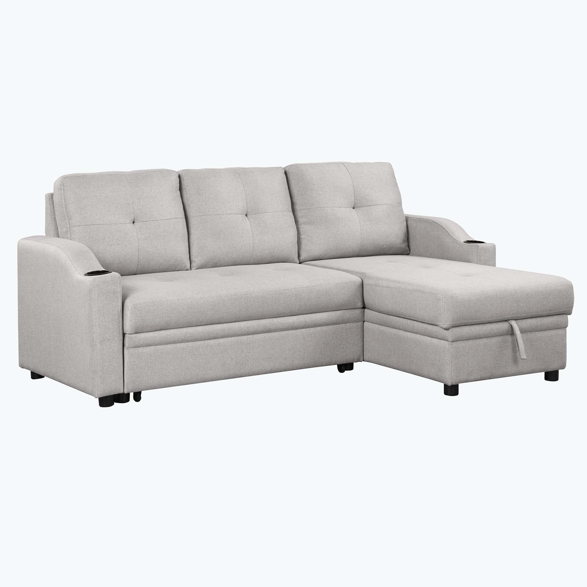 Classic and Cozy Lshape Pullout Sleeper Sectional Sofa Grey+Linen