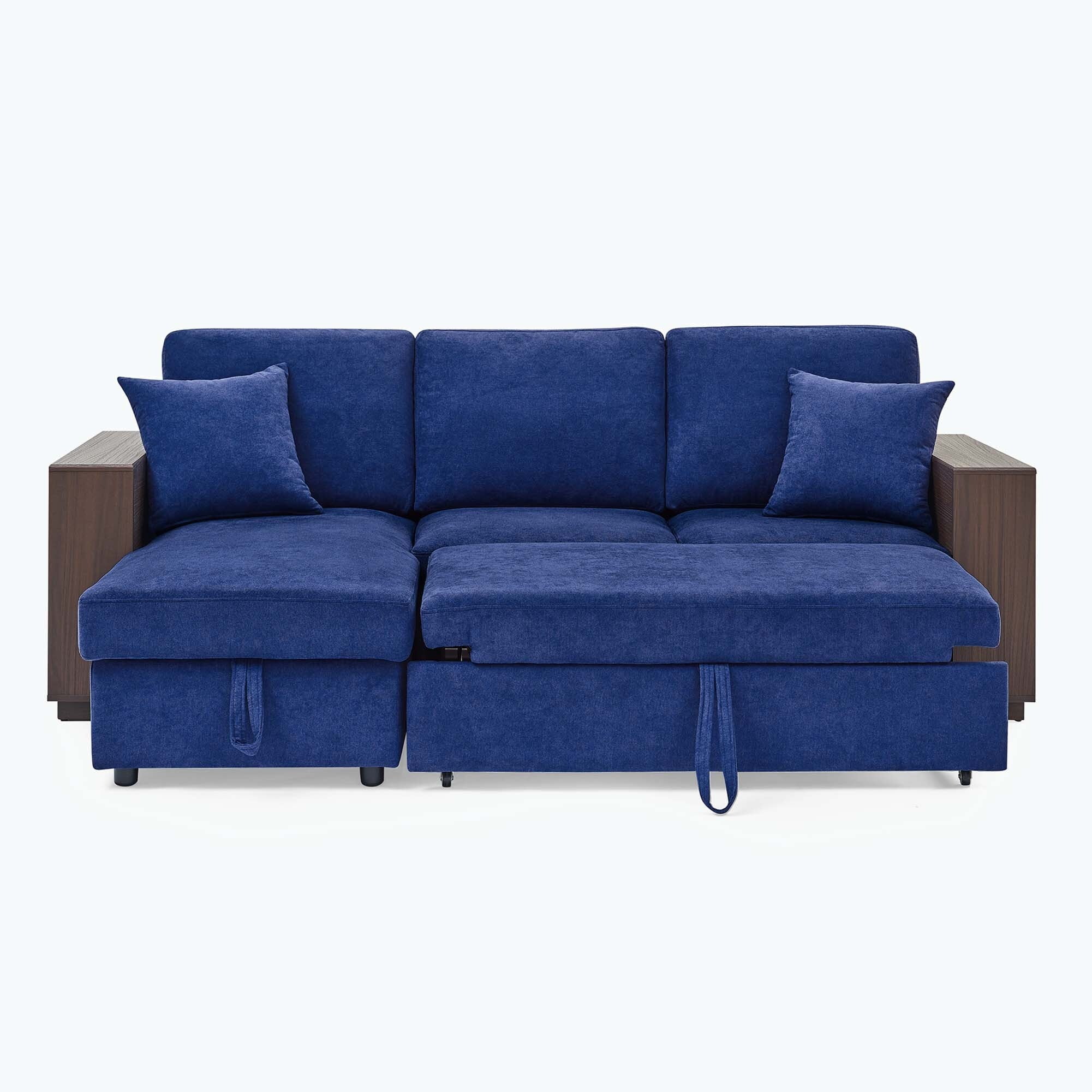 Classic and Cozy Lshape Pullout Sleeper Sectional Sofa Navy Blue