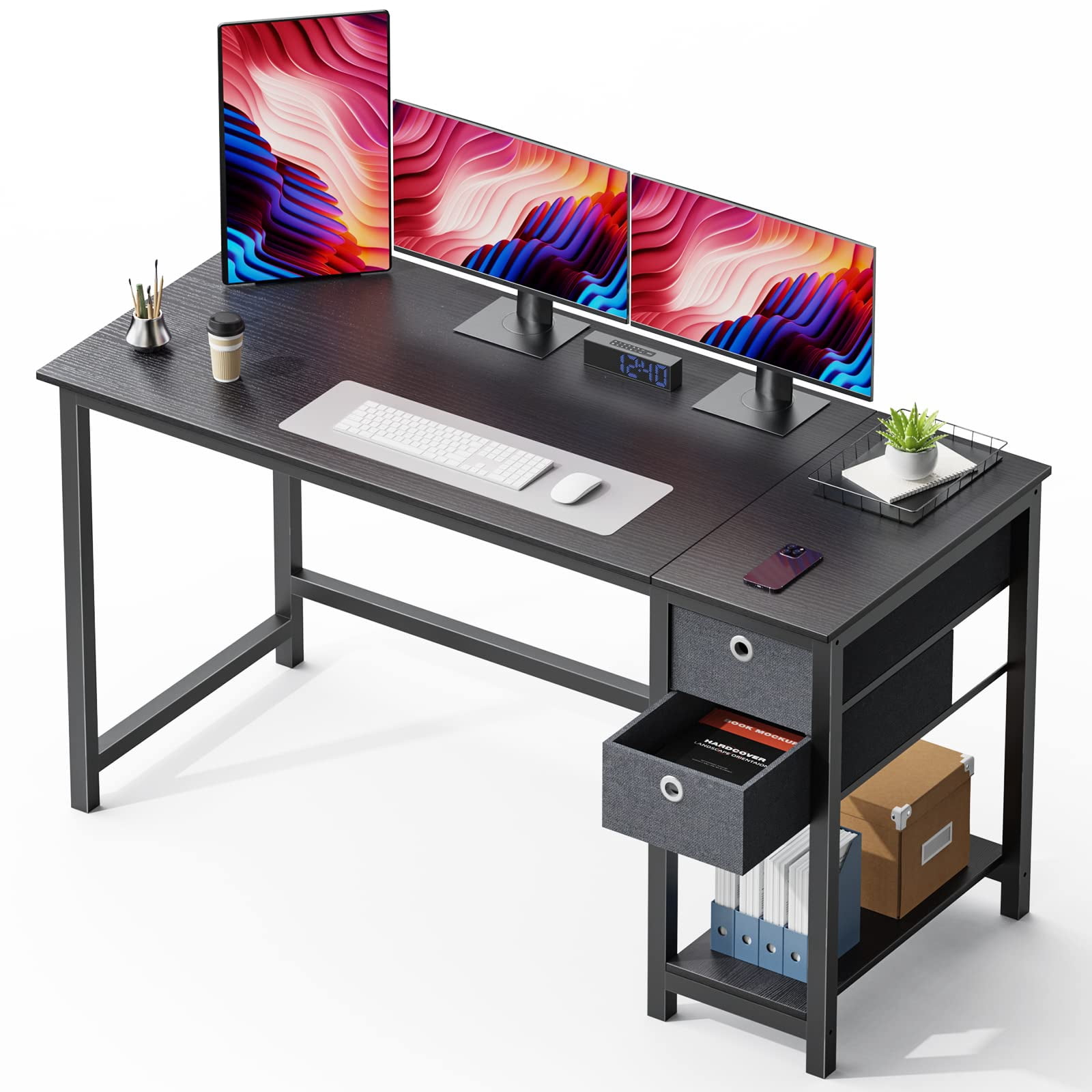 Modern Wooden 55 Inch PC Table, Writing Desk with Drawer Storage, Home ...