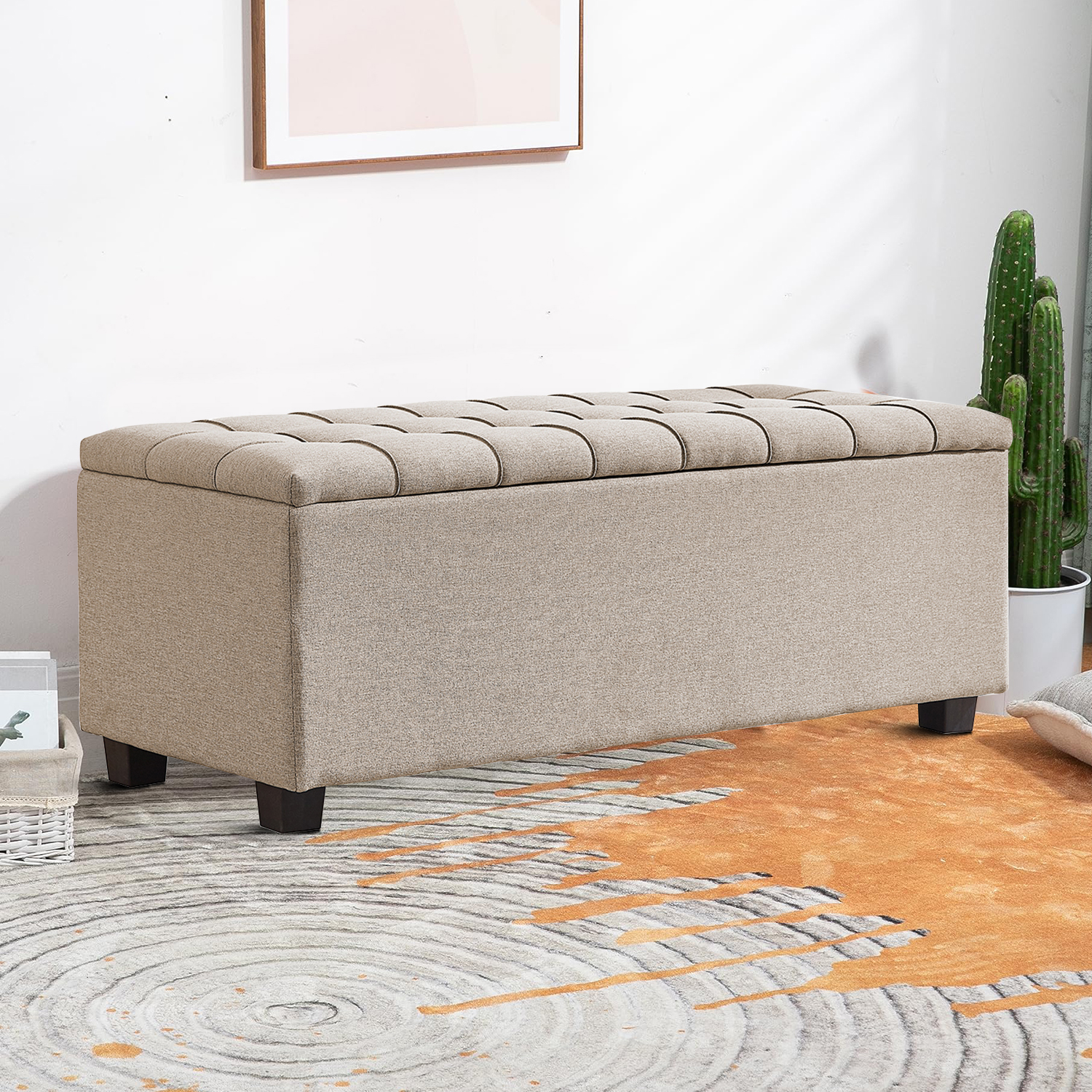 Classic and Leisure Style Flip Top Upholstered Storage Bench for Living