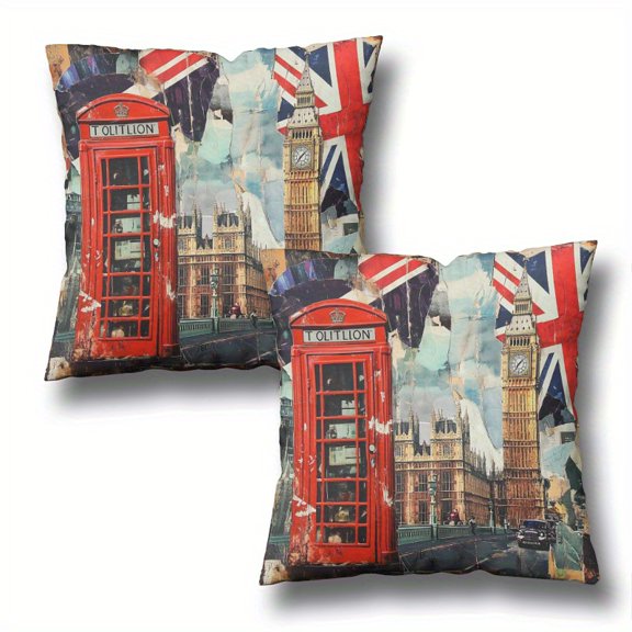 Classic and fashionable pillow cover, British logo collage pattern, elegant home decoration for all seasons