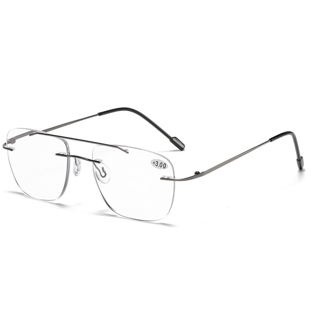 Classic aviator style rimless progressive reading glasses 3 0 blue