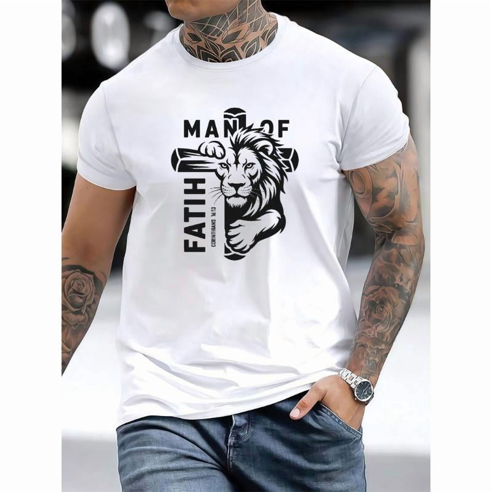 Classic black and white print T-shirt ,Symbolic "Man of Faith" Graphic ...