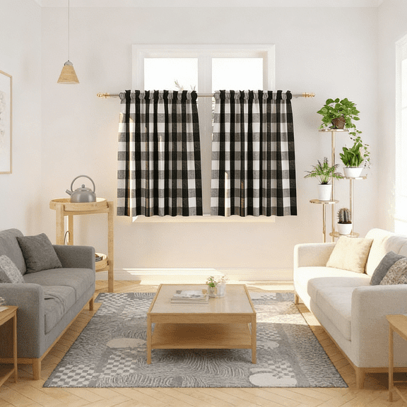 Classic black and white checkered blackout curtains that offer both privacy and style. Suitable for small windows in living rooms and bedrooms, and for minimalist home décor.27.5 x 36 in.