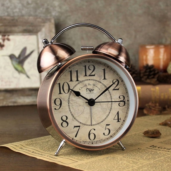 Classic clock with bell, retro silent alarm clock, Lumin