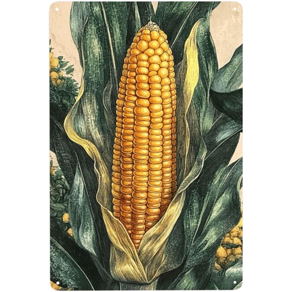Classic corn illustration,metal tin sign wall art home decor,indoor Decorative plaque,for bar,living room,party,man cave,cafe,club,Artwork poster,Practical gift for friend,8x12 inch